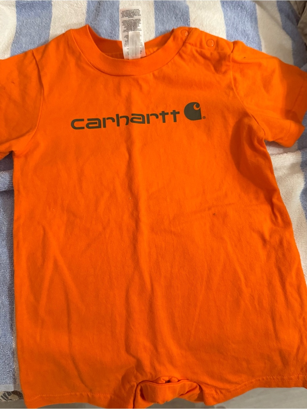Carhartt Size 12 Months Orange Short Sleeve Logo Tee Romper